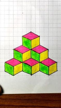 a drawing of a cube on top of a table