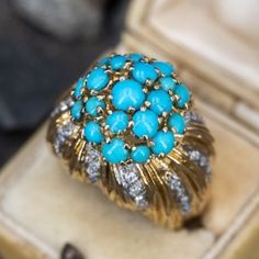 Vintage Turquoise Jewelry Rings, Turquoise Cocktail, Turquoise Jewelry Rings, Vintage Turquoise Jewelry, Vintage Turquoise Ring, Bead Set, Turquoise Rings, Vintage Turquoise, June Birth Stone