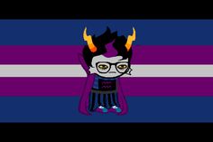 an image of a cartoon character with flames on his head and glasses, standing in front of a striped background