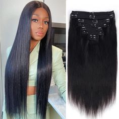 Mihugass Remy Clip in Hair Extensions Full and Thick 26 Inch Brazilian Silky Straight Hair Extensions Clip in Human Hair for Black Women Natural Black 8pcs with 18Clips Per Set 120 Gram Hair For Black Women Natural, Silky Straight Hair, Hair Extensions Clip, Hair For Black Women, Straight Natural, Straight Hair Extensions, Natural Black Women