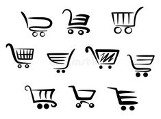 black and white shopping carts icons set - web elements objects / characters on separate layers