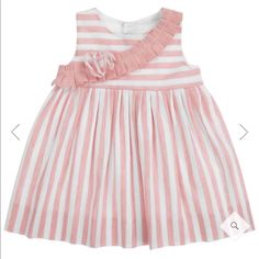 A Sweet Pink And White Stripe Dress By Mebi, Made In Soft And Lightweight Linen And Cotton Blend. Fastening Down The Back With Buttons, It Is Fully Lined And Has A Ruffle Detail Across The Bodice. Mi Loves Size 12 Months Nwt Sweet White Dress-up Dress, Kids Denim Dress, Vintage Crochet Dresses, Girls Tulle Dress, Blue Plaid Dress, Flannel Dress, Seersucker Dress, Taffeta Dress, Girl Princess Dress