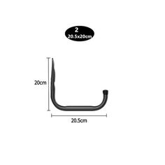 an image of a metal hook with measurements for the handle and end, on a white background