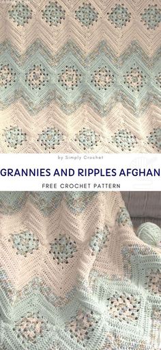 a crocheted afghan is shown with the text granny granny's grannys and ripple