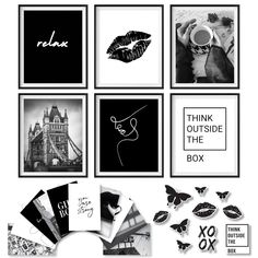 an assortment of black and white photos with the words think outside the box