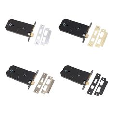 four different types of latches and hardware on a white background with clippings