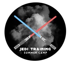 two lightsabes with the words jedi training summer camp