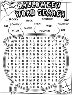 the halloween word search is shown in black and white, with words that spell out