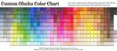 a color chart with the names and colors