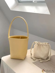 BirdinBag - Womens Pu Single Shoulder Bucket Bag - Stylish and Functional for Everyday Use! Daily Use Bucket Shaped Box Bag, Beige Bucket Bag With Detachable Handle As Gift, Spring Gift Rectangular Bucket Bag, Beige Bucket Box Bag For Gifts, Beige Bucket Box Bag As Gift, Daily Use Bucket Box Bag, Cream Bucket Bag As Gift, Yellow Large Capacity Bucket Bag, Large Capacity Yellow Bucket Bag