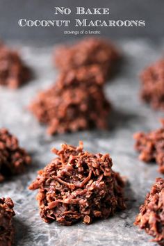 chocolate no bake coconut macaroons on a baking sheet with text overlay