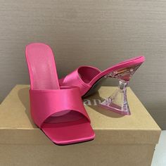 Brand Name: nuolaianUpper Material: SilkOrigin: CN(Origin)Heel Height: Super High (8cm-up)With Platforms: NoOccasion: PartySandal Type: MulesHeel Type: Strange StyleLining Material: PUSide Vamp Type: CoveredOutsole Material: RubberItem Type: SandalsClosure Type: Slip-OnFit: Fits true to size, take your normal sizeFashion Element: CRYSTALStyle: FashionModel Number: Fashion high heel sandalsPattern Type: SolidInsole Material: PUDepartment Name: Adult Trendy Pink Party Sandals, Pink Party Sandals With Padded Heel, Summer Pink Heels With Clear Strap, Trendy Pink Sandals For Night Out, Pink Heels With Clear Strap For Party, Trendy Pink Heels With Clear Strap, Pink Party Heels With Clear Strap, Pink Sandals With Clear Strap For Summer, Summer Pink Sandals With Clear Strap