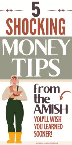 a woman with her arms crossed in front of the text 5 stocking money tips from the amish you'll wish you learned