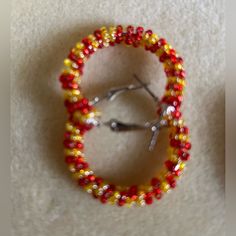 Hey Kc Chiefs Fans! Hand-Beaded 1” Chiefs Dynasty Red And Yellow Hoop Earrings. Stainless Steel Hoops With Glass Beads. Handmade Yellow Hoop Earrings For Parties, Kc Chiefs, Hoops Earrings, Red And Yellow, Hand Beading, Red Yellow, Lady In Red, Glass Beads, Hoop Earrings