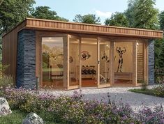 an artist's rendering of a garden room in the middle of a flower garden