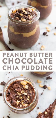 peanut butter chocolate chia pudding in a jar