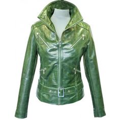 +BIKER+JACKET,  Jacket+Description Shell+genuine+lambskin. Lining+Soft+cotton+and+silk+mix+fabric. Front+zip+fasten. Two+chest+pocket. Two+side+pockets. One+inside+pocket. All+the+jacket+are+custom+made. All+US,+EU++UK+sizes+available+kindly+refer+the+attach+size+chart+image+of+the+lis... Short Leather Jacket, Green Leather Jackets, Green Retro, Leather Jacket Style, Retro Shorts, Real Leather Jacket, Biker Leather, Mixing Fabrics, Leather Jackets Women