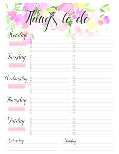 a printable to do list with watercolor flowers and the words things to do