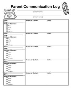 the parent communication log is shown in this printable form for parents and children to use