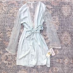 Flora Nikrooz Showstopper Robe In Sea Glass (Nwt) Size Medium *Nwt; Never Worn *Smoke Free/Pet Free Home **From Brand Description: Here Comes The Perfect Bridal Robe With Delicate Beautiful Floral Appliqus. Body: 100% Polyester Netting: 100% Nylon. Hand Wash. Imported. Style # 8061 Fitted V-neck Robe For Sleep, Fitted V-neck Sleep Robe, Summer V-neck Night Robe, Spring V-neck Night Robe, Long Sleeve Night Robe For Spring, Sheer Long Sleeve Sleepwear For Spring, Blue Spring Robe For Loungewear, Sheer Blue Sleepwear For Spring, Long Sleeve Summer Bedtime Robe