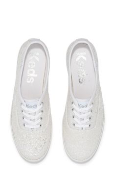 Sparkle with every step you take in this iconic Champion sneaker designed with breathable twill lining and a durable rubber sole. Lace-up style Textile upper and lining/rubber sole Imported Champion Sneakers, Keds Champion, Glitter Sneakers, Keds Shoes, Platform Sneaker, White Glitter, Designer Sneakers, Product Label, Keds