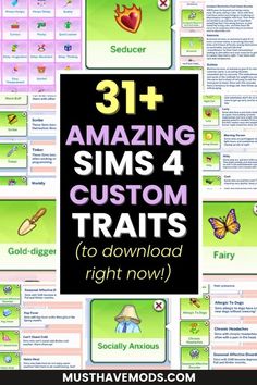 an image with the text 31 amazing sims 4 custom treats