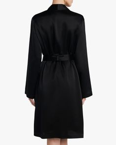 Lounge in luxe style with this silk robe boasting a soft collar belted waist side pockets and subtle topstitching for a finished lustrous look. 100% silk Fabric: made in Italy Professionally clean Made in China | Women's La Perla Silk RobeNero Small Chic Long Sleeve Belted Robe, Fitted Long Sleeve Silk Robe, Luxury Satin Robe For Daywear, Chic Silk Robe For Evening, Chic Silk Evening Robe, Formal Fitted Robe, Elegant Fitted Silk Robe, Elegant Spring Robe With Tie Waist, Elegant Long Sleeve Formal Robe