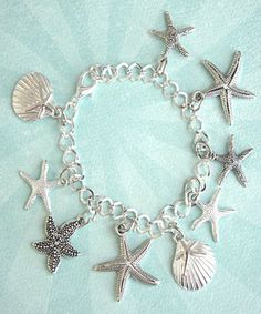 seashells charm bracelet- starfish charm bracelet, beach charm bracelet, themed bracelet Cheap Bohemian Charm Bracelets With Lobster Clasp, Adjustable Silver Charm Bracelet With Starfish, Beach Charm Bracelet With Lobster Clasp, Silver Ocean-inspired Bracelets For Beach, Silver Starfish Charm Bracelet For Beach, Silver Charm Bracelet With Starfish For Beach, Beach Metal Bracelets With Charms, Silver Charm Bracelet With Lobster Clasp For Beach, Silver Metal Charm Bracelet For Beach