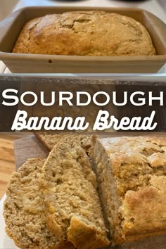 a loaf of banana bread sitting on top of a cutting board next to another loaf