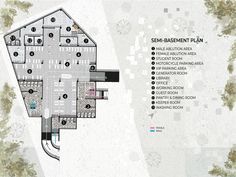 the floor plan for an apartment building with several rooms and lots of parking spaces on it