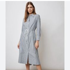 Please See All Photos And Feel Free To Message Me With Any Questions (: Cotton Daytime Dress For Fall, Cotton Dress For Daytime In Fall, Long Sleeve Cotton Dress For Daytime, Striped Shirt Dress, Stripe Shirt, All Photos, Striped Shirt, Blue White, Color Blue