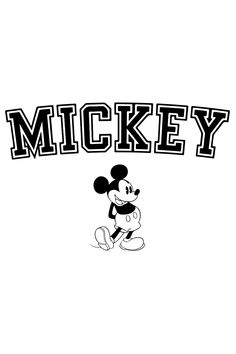 mickey mouse with the word mickey in black and white