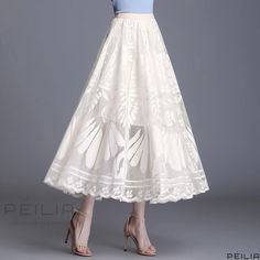 Peilia - Lace-Trimmed Midi Skirt with Flared Hemline and Pleated Tulle Layers Color Office, High Waist Skirt, Luxury Sale, Irregular Hem, Western Boho, Lace Hem, Summer Fabrics, Winter Coats Women, Office Lady