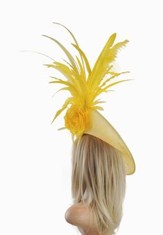 Large Yellow Statement Hatinator Womens Kentucky Derby Hats Wedding Royal Ascot Fascinator Headpiece Church Cocktail Tea Ladies Day Headwear - Etsy Yellow Fascinator, Kentucky Oaks, Wedding Royal, Flower Hair Accessories Wedding, Red Fascinator, Kentucky Derby Fascinator, Derby Outfits, Pink Fascinator, Base Trim