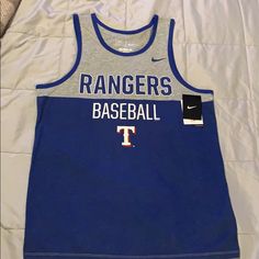 Men’s Medium Texas Rangers Tank! Nwt, Purchased And Never Ended Up Using! Gray Tops For Sports Events, Nike Shirts, Texas Rangers, Men's Nike, Blue Gray, Tank Shirt, Tank Top Shirt, Nike Men, Blue Grey