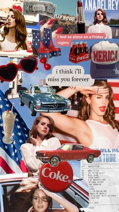 collage of photos with coca - cola, american flag and other things on it