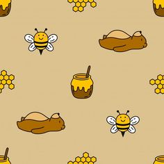 bees and honeycombs on a brown background