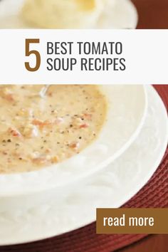 a white bowl filled with soup on top of a red place mat next to an orange napkin