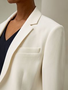 Discover the Silk Sleek Blazer, expertly tailored for a flawless fit.  Featuring a cinched waist and elegant flared hem,  crafted from luxurious silk crepe. Perfect for enhancing any professional or evening look. Womens Active Wear Outfits, Crepe Blazer, Silk Knit, Bridal Robes, Silk Charmeuse, Knitwear Tops, Silk Material, Silk Twill, Active Wear Outfits