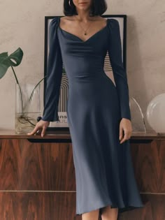 Midi Dress Classy, Classy Midi Dress, Draped Midi Dress, Formal Dresses With Sleeves, Midi Dress Formal, Draped Midi Dresses, Elegant Midi Dresses, Elegant Dresses Classy, Grad Dresses