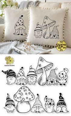 some pillows with different designs on them