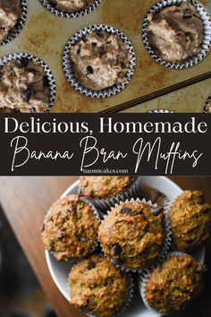 delicious homemade banana bran muffins with chocolate chips