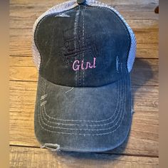 New Jeep Girl Hat Casual Pink Hats With Adjustable Fit, Casual Pink Trucker Hat For The Beach, Casual Pink Trucker Hat For Beach, Trendy Gray Baseball Cap, Adjustable Distressed Pink Hat, Fun Spring Trucker Hat, Trendy Pink Visor Hat, Trendy Pink Brimmed Hat, Pink Cotton Trucker Hat For Spring