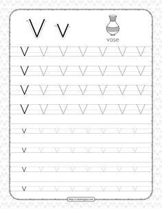 the letter v worksheet is shown with lines and shapes to help students practice their handwriting