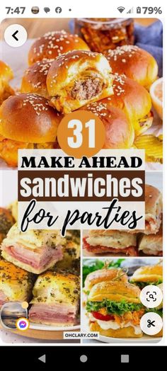 the cover of 31 make ahead sandwiches for parties