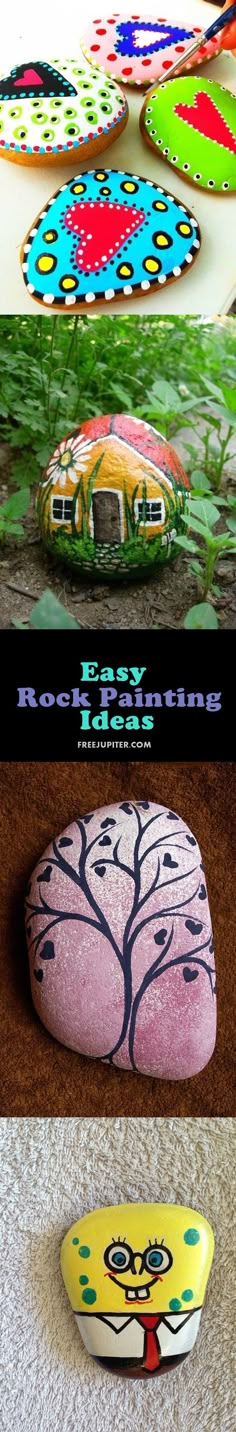 three different colored rocks sitting next to each other on top of a carpeted floor