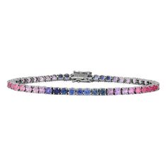 Get lost in a kaleidoscope of color with this rainbow tennis bracelet. An assortment of vibrant 3.0mm stones sit in four prong settings along the slim 14K gold backing, making this a dreamy 6.78Ct tennis bracelet. Rainbow Gemstones, Black Rhodium, Tennis Bracelet, Summer Style, Spring Summer Fashion, Prong Setting, Tennis, Summer Fashion, White Gold