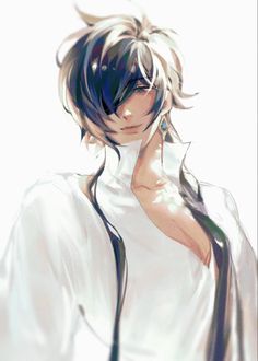 an anime character is talking on his cell phone while wearing a white shirt and tie