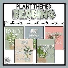 four posters with plants in them and the words plant - themed reading written on them