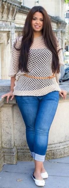 Fashionista: Plus Size Sweater I love Outfit Curvy, Dressy Dress, Style Casual Chic, Look Casual Chic, Curvy Girl Outfits